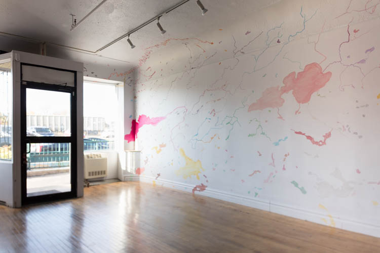 in her exhibition at the gno colette laliberte celebrates colours in their full splendor and the flamboyant red of lake raspberry is just one example of how she present a different way of coding bodies of water